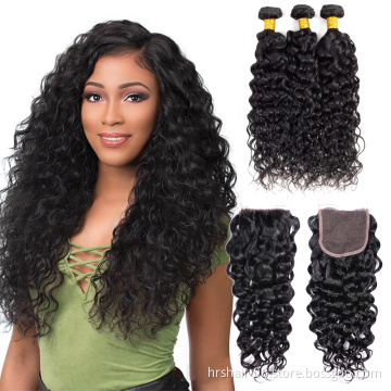 Brazilian Virgin Hair Water Wave Bundles With Closure 4 Pcs Lot Brazilian Hair Weave Wet And Wavy Human Hair 3 Bundles With Lace